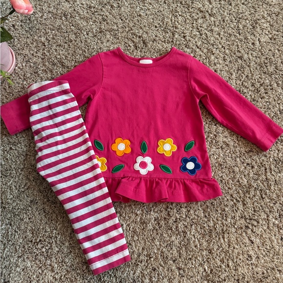 Florence Eiseman Knit Tunic With Flowers And Stripe Leggings